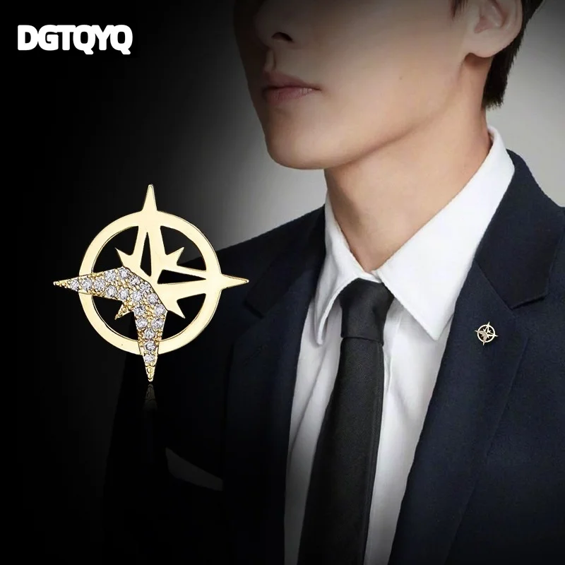 DGTQYQ Star Brooch Men's Suit Brooches Shirt Collar Button Boutique Charms Brooch Jewelry Personality Badge Anti-light Button