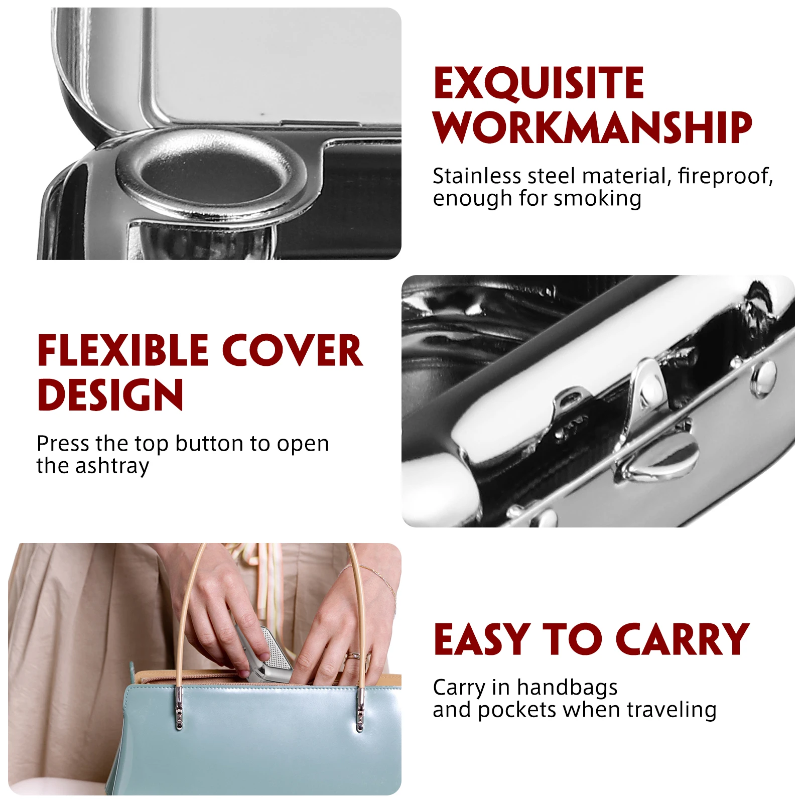 

Stainless Steel Ashtray Container for Cigarette Smoke Home Office Decorative Indoor Metal Tidy Portable House Storage