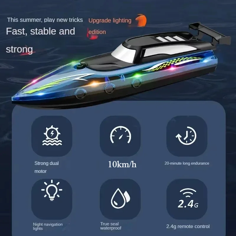 NUOVA Barca RC V555 10KM/H Con Luce LED Luminosa 2.4GHz Illuminazione Da Corsa Barca RC Per Adulti e Bambini Con Batteria Ricaricabile giocattoli