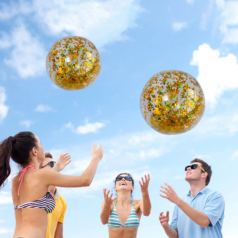 40cm inflável glitter bola de praia verão água jogar bolas de lantejoulas piscinas ao ar livre festa brinquedos para crianças adultos esportes aquáticos