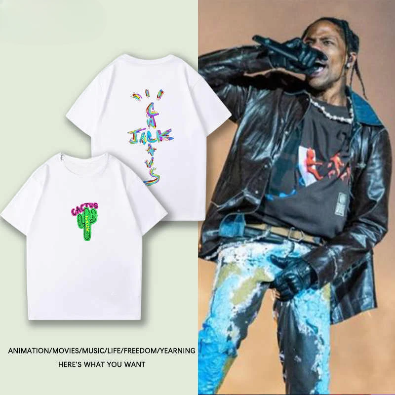 2024 Travis Scott Cactus Jack Jackboys No Loitering Short Sleeve T-shirt Men's and Women's Loose Cotton Short Sleeve Top Trend