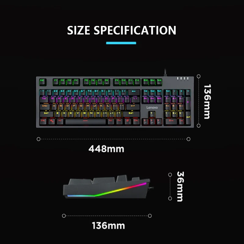 레노버 기계식 키보드 104 키, RGB 백라이트 효과, 오피스 게임, 블루 축, 레드 축, UK 블랙 옵션, K104