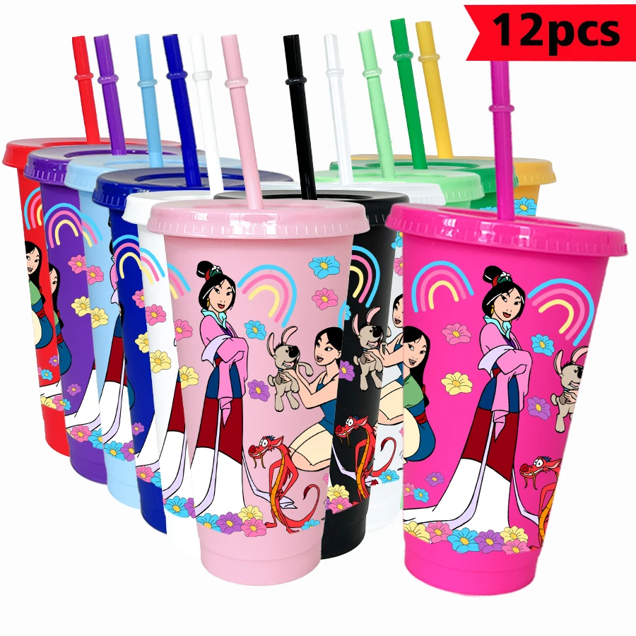 

12PCS/pack Disney, rainbow, flower 26oz multi-color plastic water cup party drinking utensils birthday/back to school gift