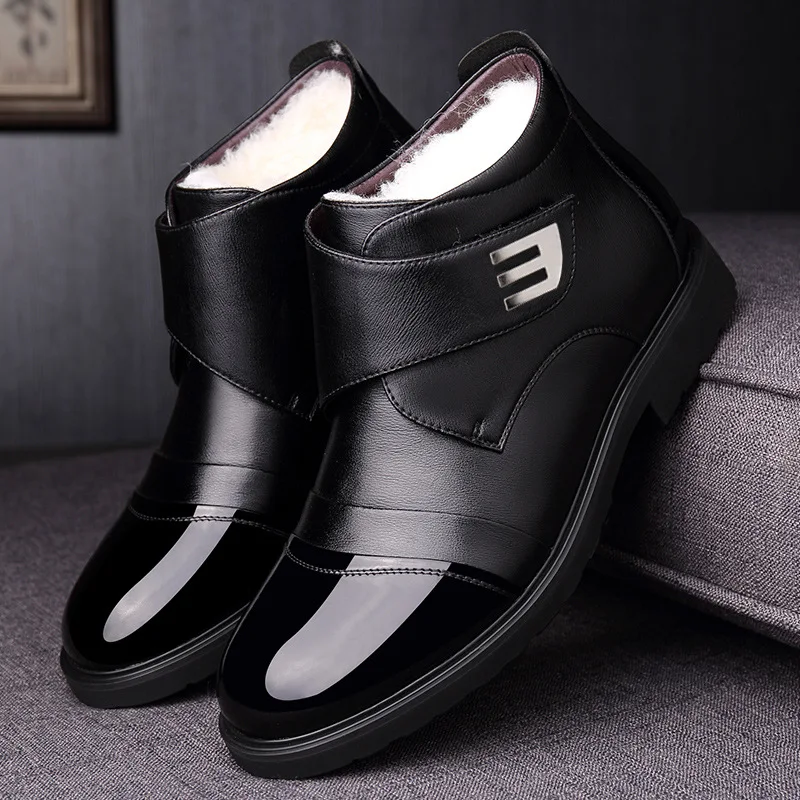 Cold Winter Boots Men Genuine Leather Shoes 2022 Winter Mens Ankle Boots Warm Plush Cotton Shoes Male Footwear Black KA2846