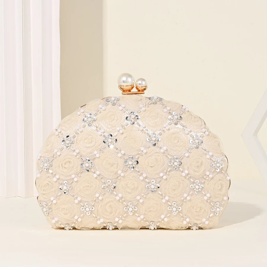 

Three-dimensional embroidered flower party dinner women's bag beaded evening dress banquet handbags chain shoulder crossbody bag