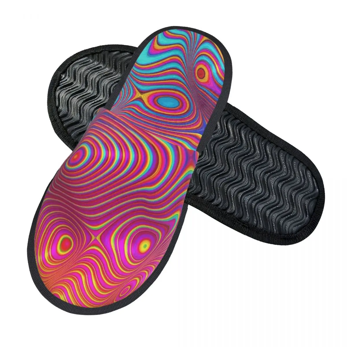 Custom Colorful Groovy Trippy Vibrant Spiral Fractal Slippers Memory Foam Warm Soft Women House Slipper Indoor Cozy Shoes