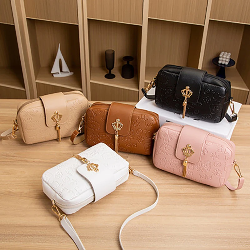 

New Cross Slung Small Square Women Bag Crown Tassel Pink Lady Women Bag Handbag Square Bag Replica Famous Bolsos Mujeres Bag