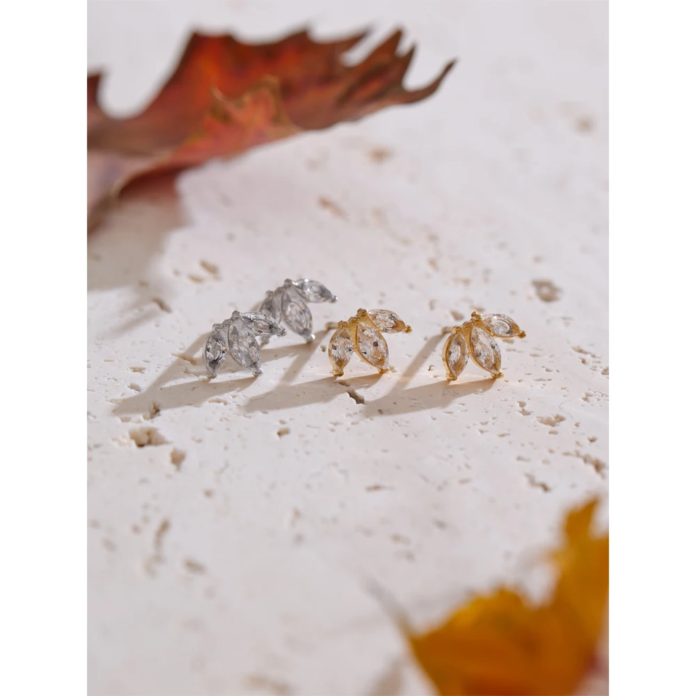 Yhpup Korean Style Cubic Zirconia Flower Small Stud Earrings Waterproof Daily Chic Shiny Stainless Steel Fashion Ear Jewelry