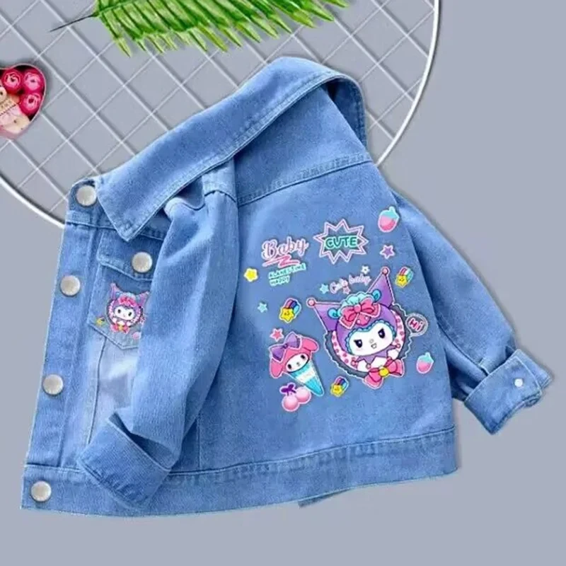 Autumn and Winter New Boys and Girls 100% Cotton Rabbit Cat Dog Cartoon Print Fashion Polo Collar Long sleeved Denim Coat