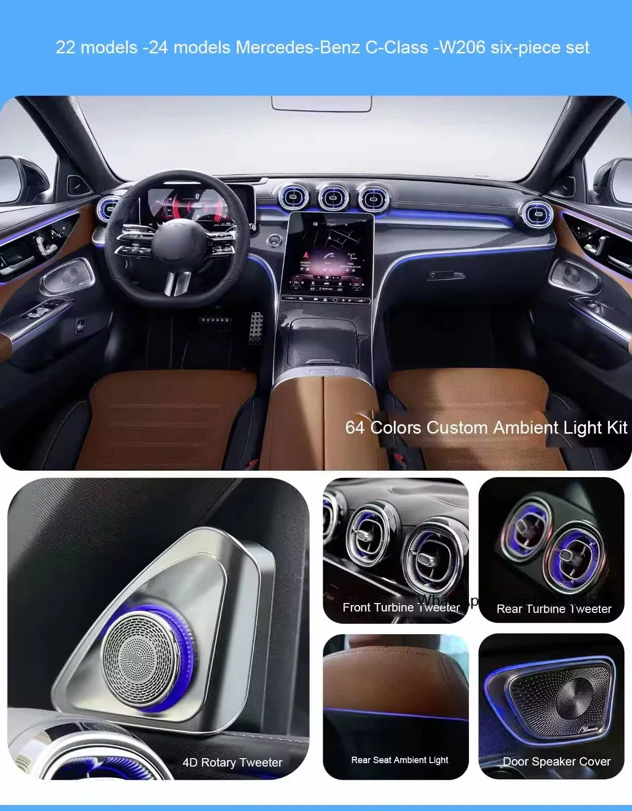 

XingICarsin Upgrade 64 Colors LED Car Interior Ambient Light For Mercedes Benz C-class W206 GLCX254 Atmosphere Strip Accessories