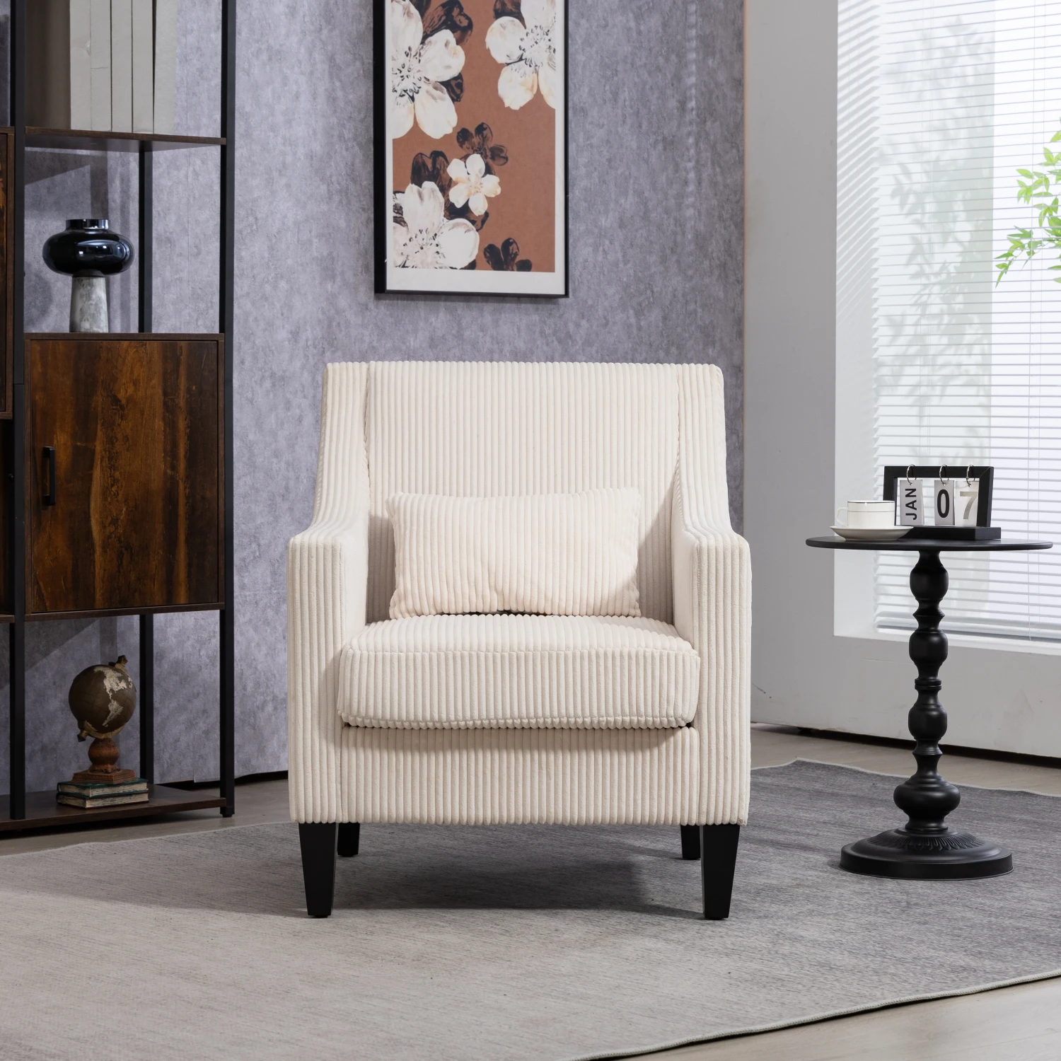 COOLMORE Upholstered Armchair with Scooped Arms - Beige Corduroy