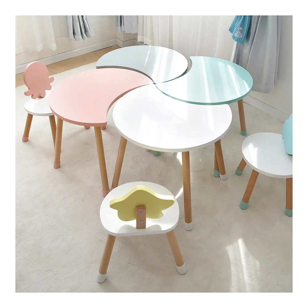 Montessori Home Furniture Study Tables Wooden Study Tables and Chairs Children's Party Tables Non-Slip Foot Covers