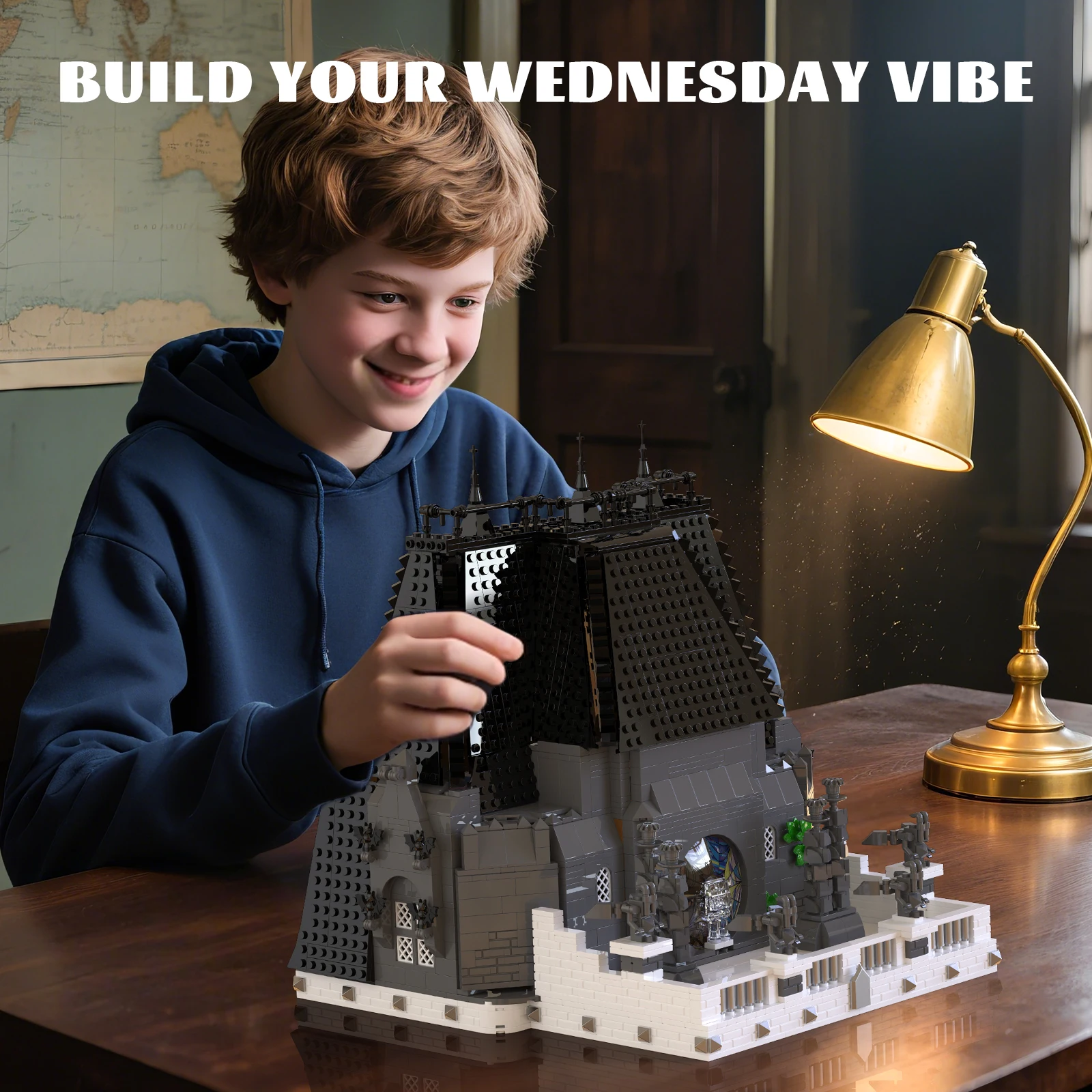 Dark Academia Building Set, Gothic Style Mystery Mansion Model for Display, Unique Hobby Gift for Wednesday Fans & Adults