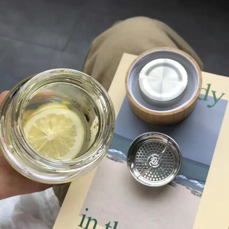 700ml/1000ml Borosilicate Glass Water Bottle with Bamboo Lid Time Marker Tea Fruit Infuser StainlessSteel Filter Gift 1/2/4/8PCS