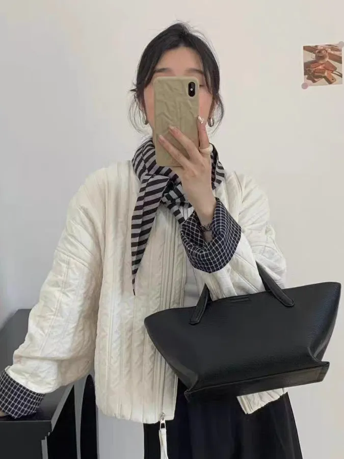 

Korean Faion Versatile Slimming Long Sve Cotton Jaet Women's 2025 Autumn New Design Sensation Small ence Warm Cott...