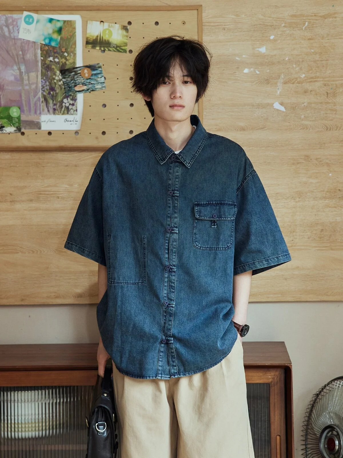 

Retro Washed Japanese Style Loose Casual Short Sleeve Denim Shirt Unisex Spring Summer Loose Workwear Jacket for Couples