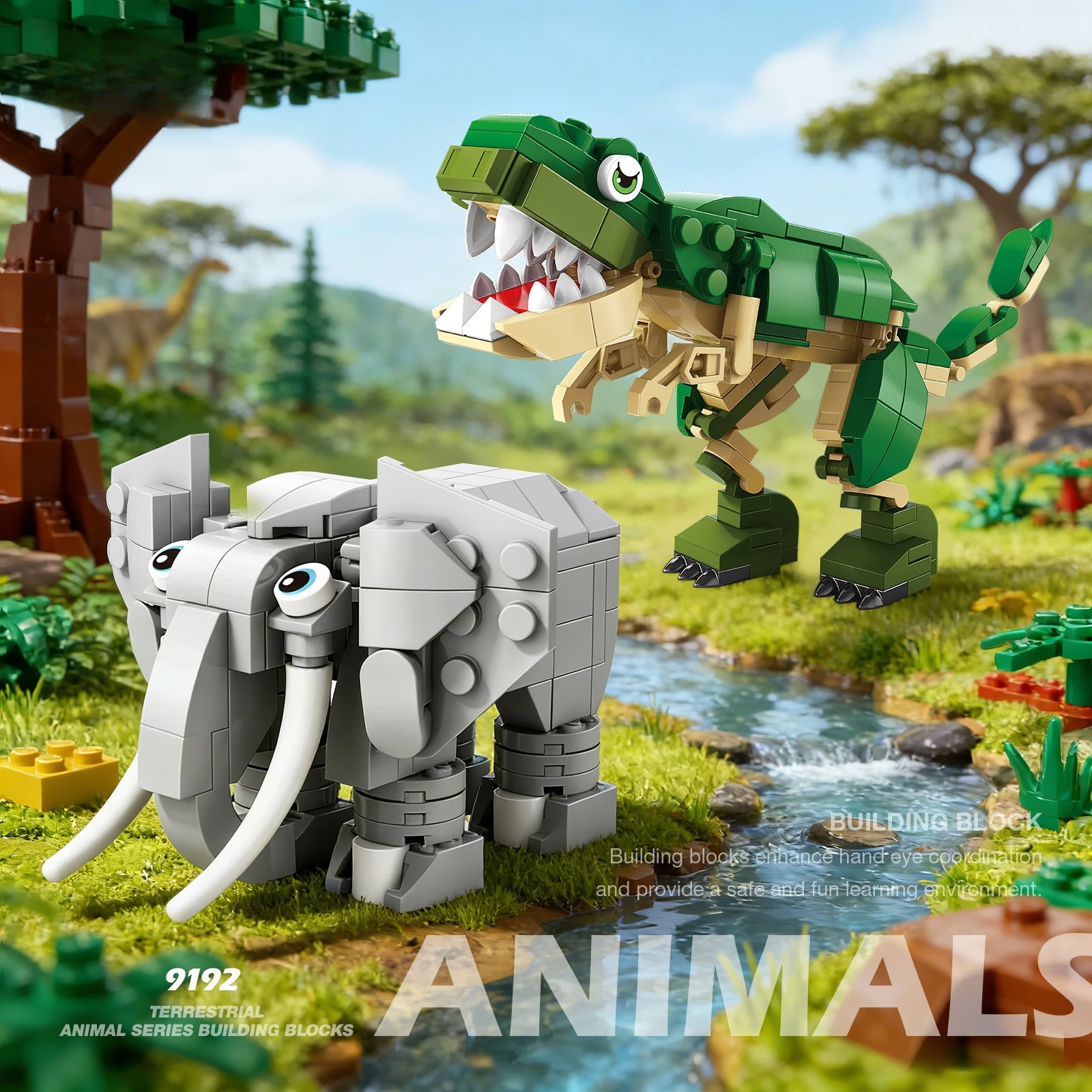 Animal world building block elephant dinosaur kangaroo koala assembly model children's small particle assembly educational toy