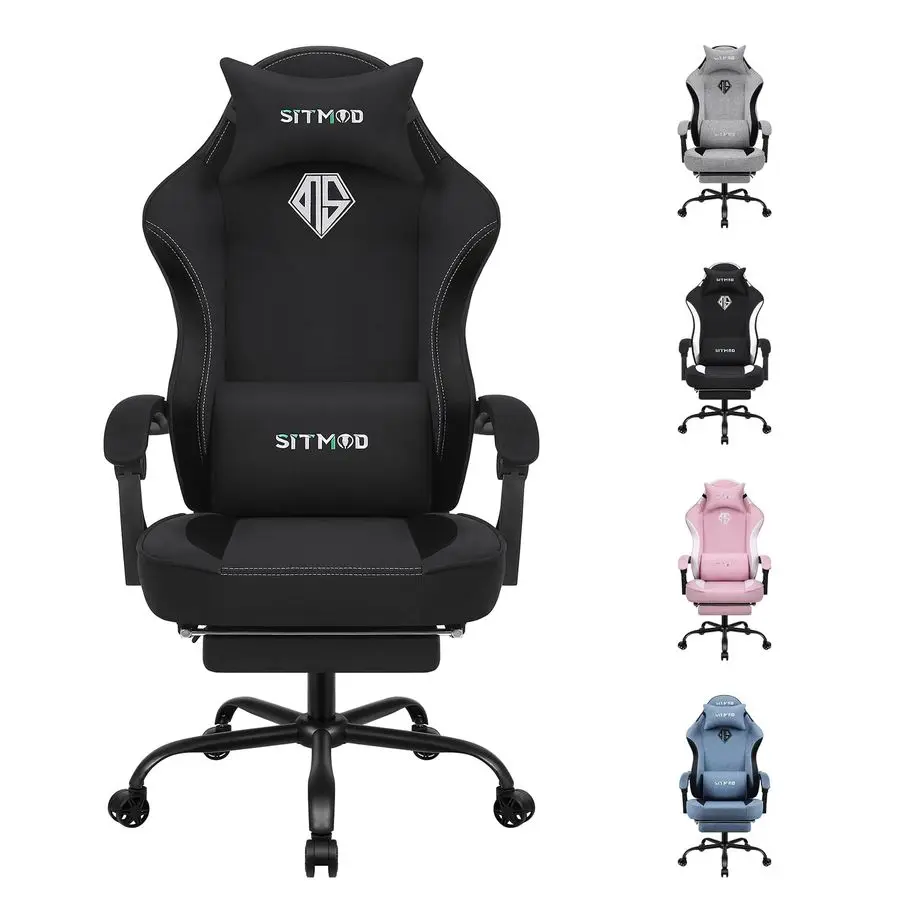 Gaming Chair, Comfortable Video Game Chairs for Adults with Footrest High Back Headrest Lumbar Support Fabric Office Computer De