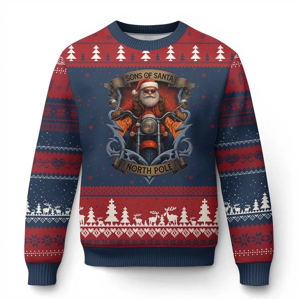 

Funny Xmas Riding Ugly Christmas Sweater New Santa Riding Motorcycle Graphic Sweatshirts Biker Jumper Sweaters Men's Clothing