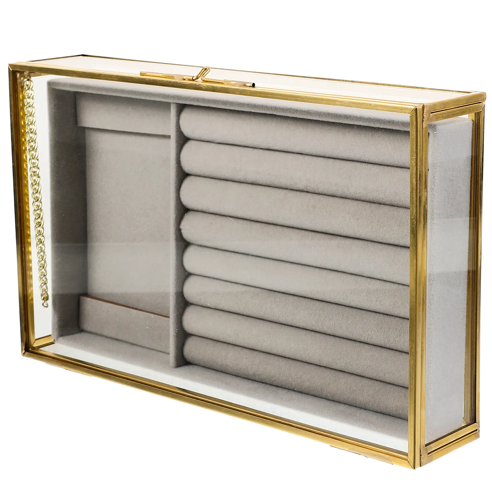 Glass Jewelry Storage Box with Golden Alloy Frame Vintage Decorative Jewelry Organizer and Gift Holder Vintage Box