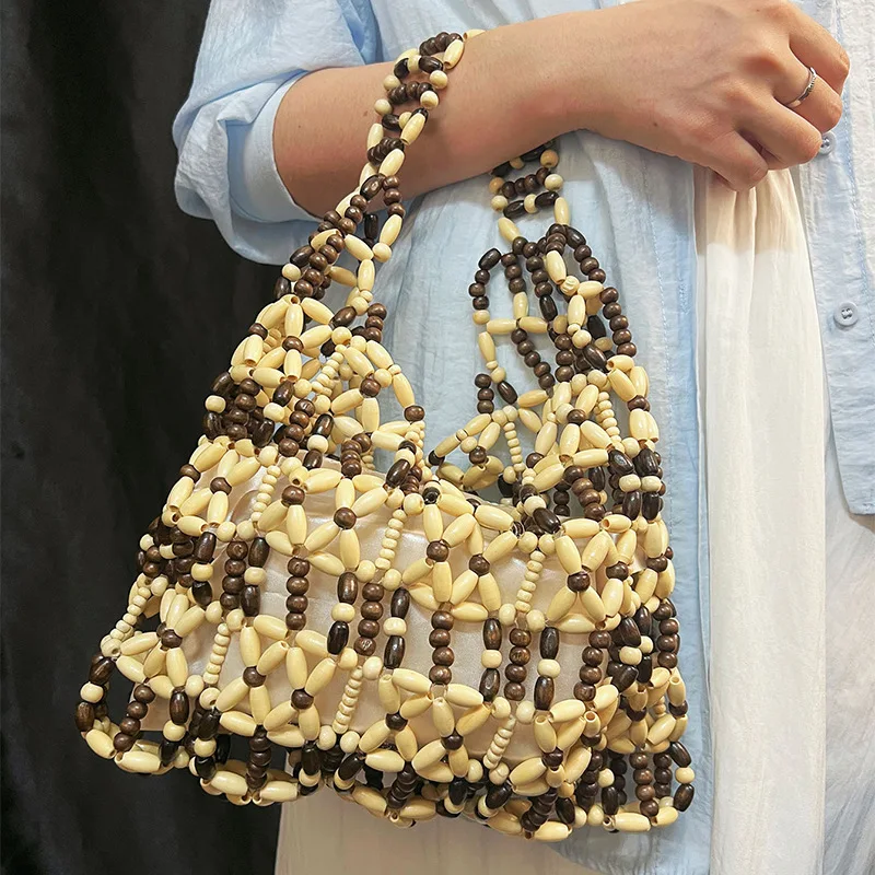

Handmade Hollow Beads Handbag Summer Woven Beach Bags for Women Shoulder Bag Bohemian Travel Clutch Women's Bag Shopper Purses