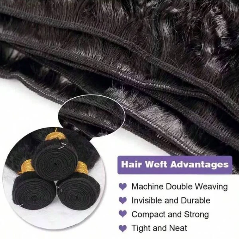 3 пучка Кудрявые вьющиеся человеческие волосы 15А Бразильские девственные влажные и волнистые 1/3/4 Наращивание человеческих волос с двойным утком 32-дюймовые вьющиеся пучки