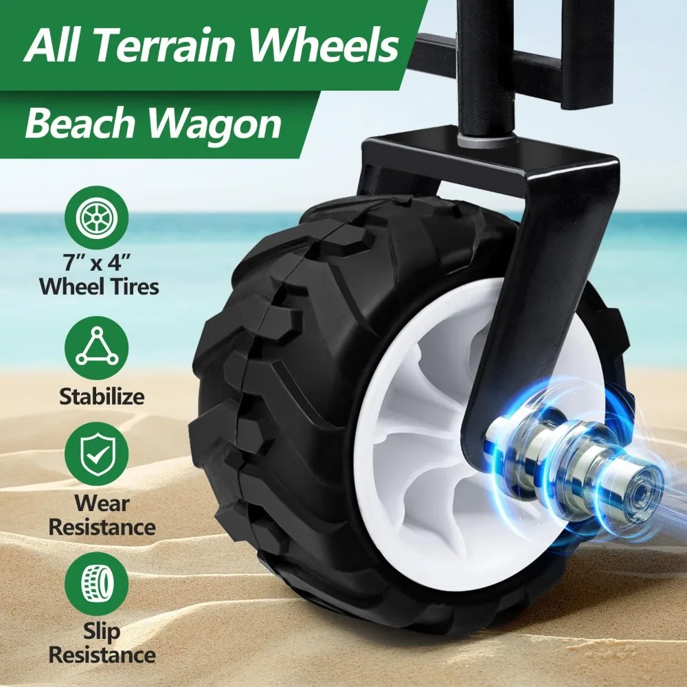 عربة شاطئ قابلة للطي شديدة التحمل مع سعة 460 رطلًا للحديقة والرياضة والتسوق واحتياجات المرافق