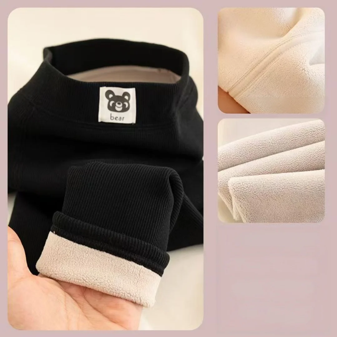 2-10Y Fleece Girls Leggings with Bear Label Kids Pants Warm Girls Autumn Clothes Warm Children's Trousers Slim Kids Leggings
