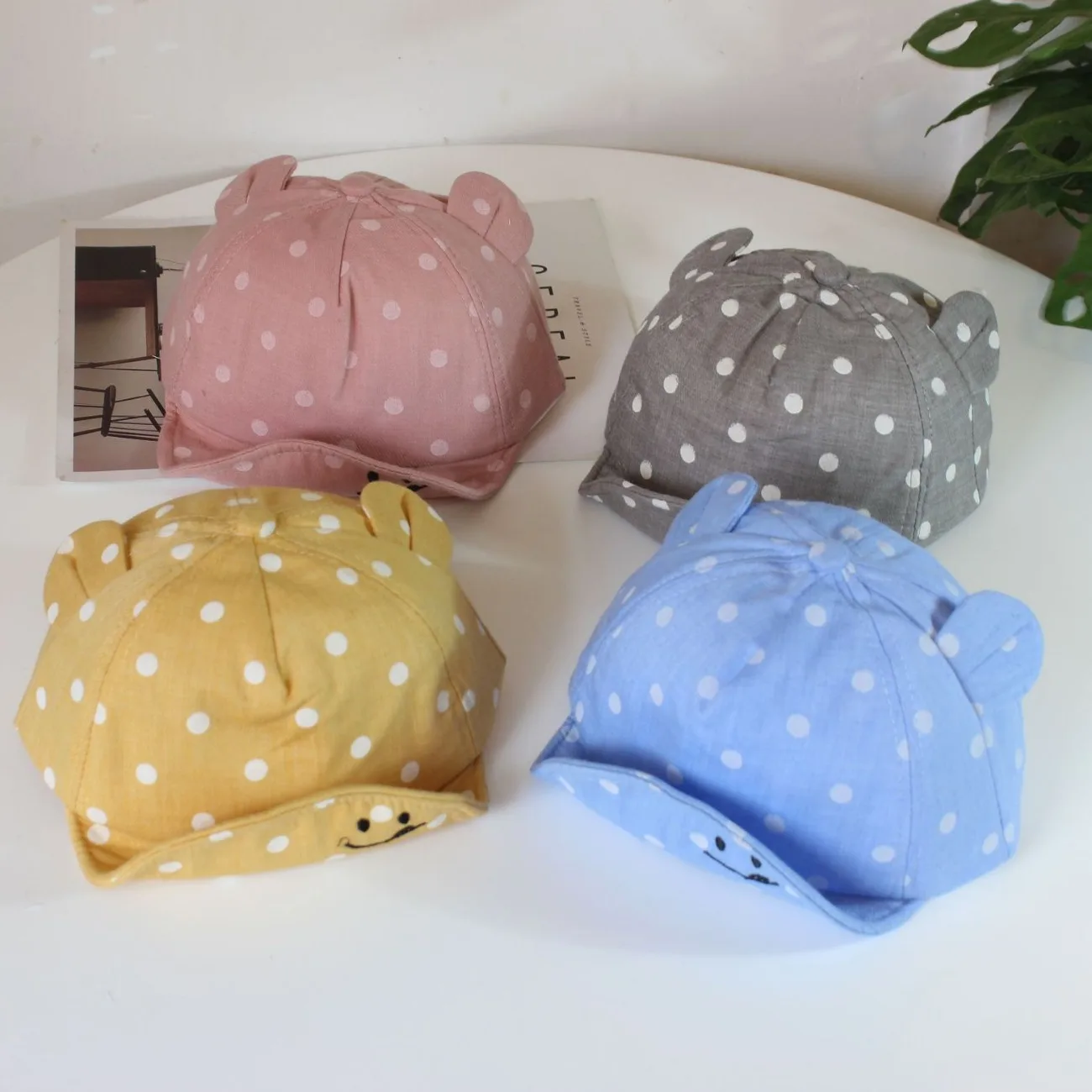 

Spring Summer Children's Cotton Dome Hat Cute 3D Ear Polka Dot Sun Hat for Boys and Girls Baby Soft Edge Baby Hat Gift