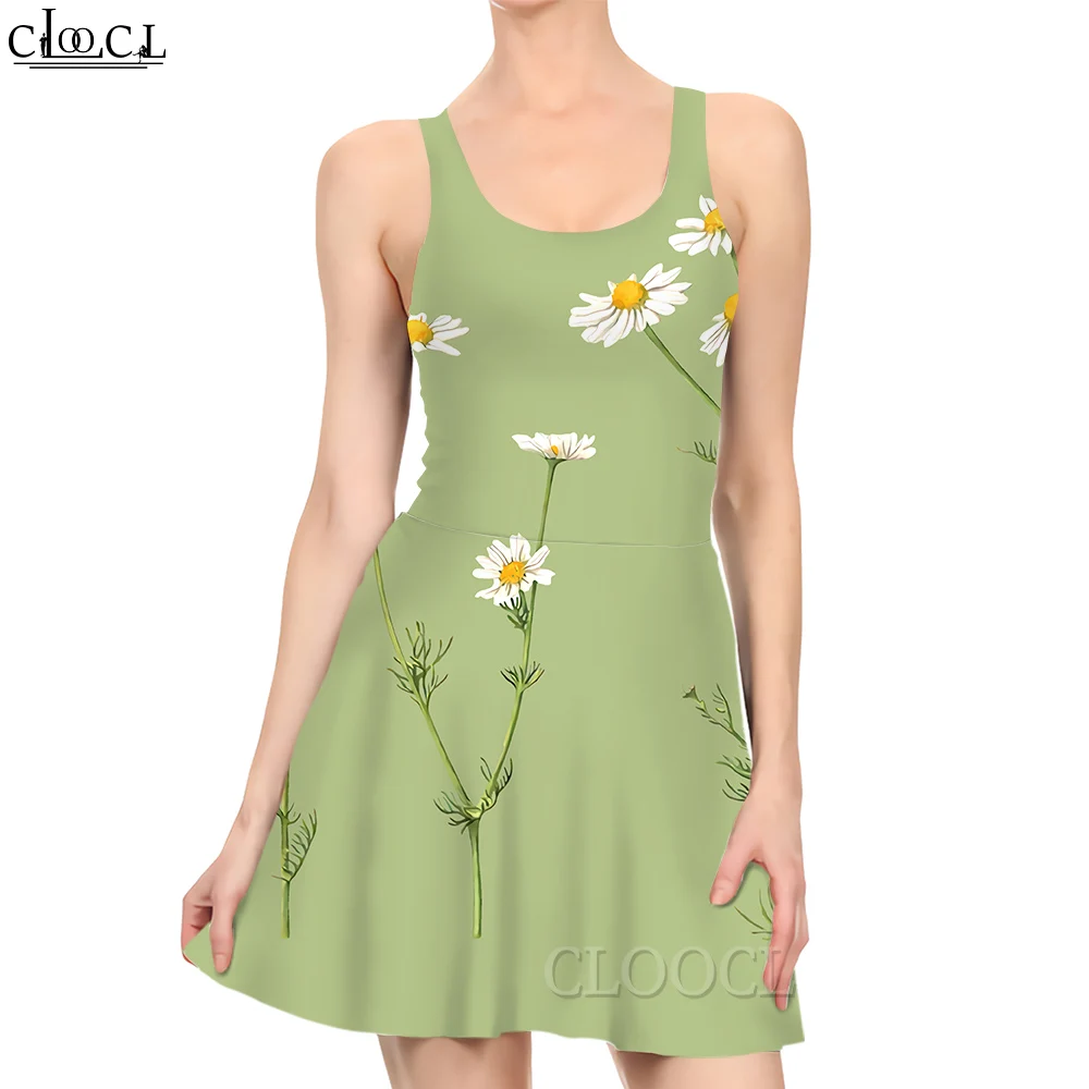 

CLOOCL New Fashion Women Mini Dress Simple Daisies Pattern 3D Printing for Summer Female Sleeveless Short Dresses Casual Style