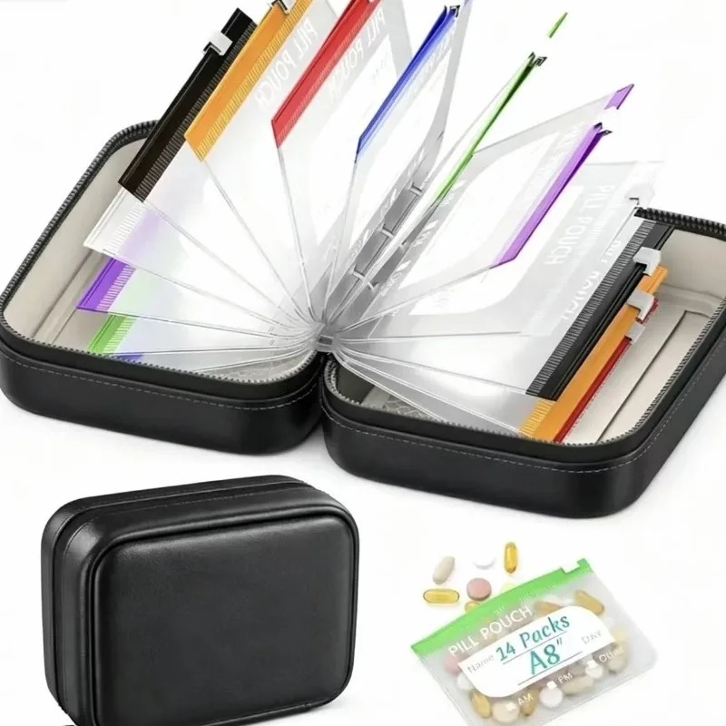 14pcs Large Pill Storage Bag Weekly Pill Organizer Color-Coded Reusable Travel Medicine Storage System Waterproof Pill Pouches