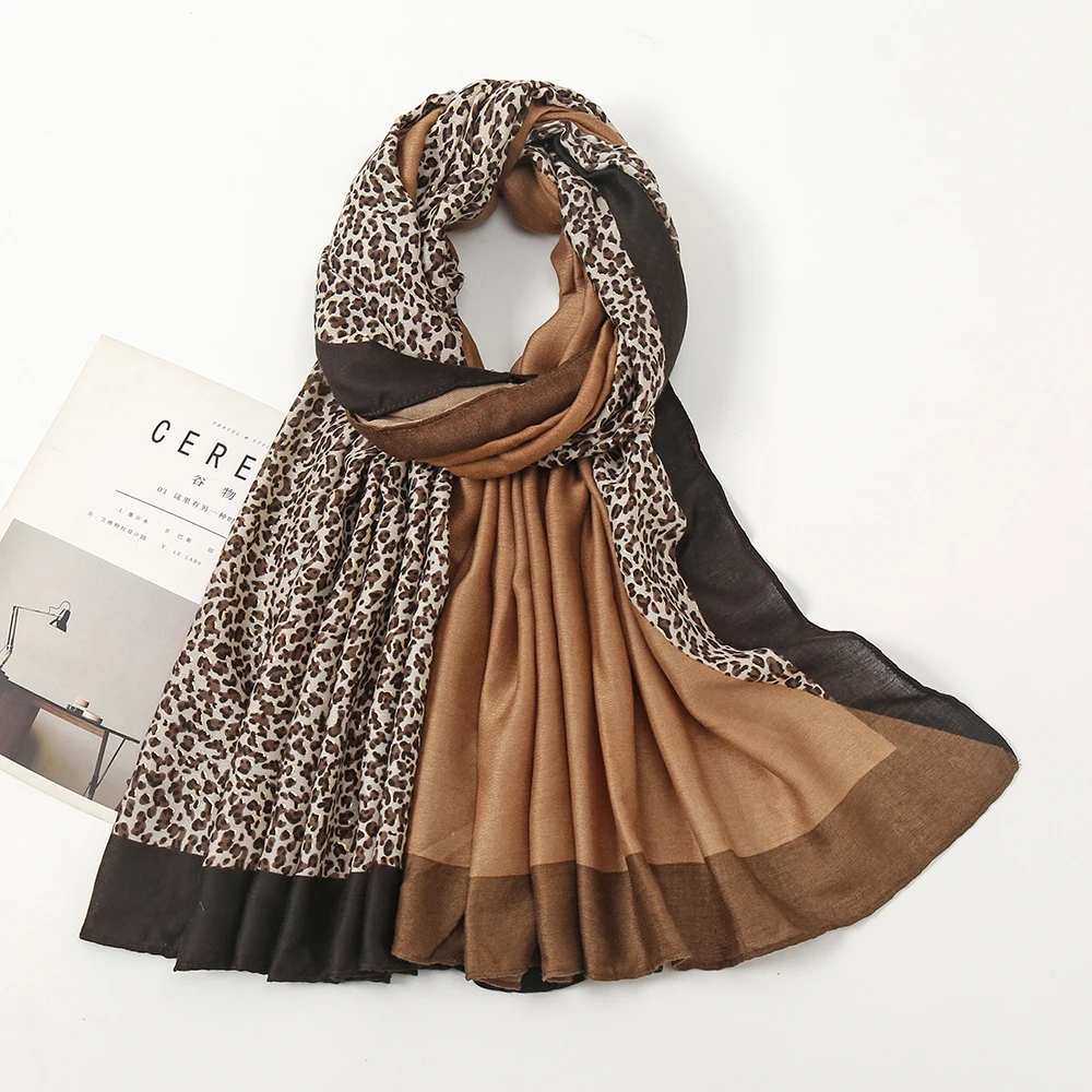 Leopard Print Viscose Hijabs Scarf Women Luxury Winter Tassel Shawl Wrap India Women Scarves Bandana Pareo Halloween Poncho