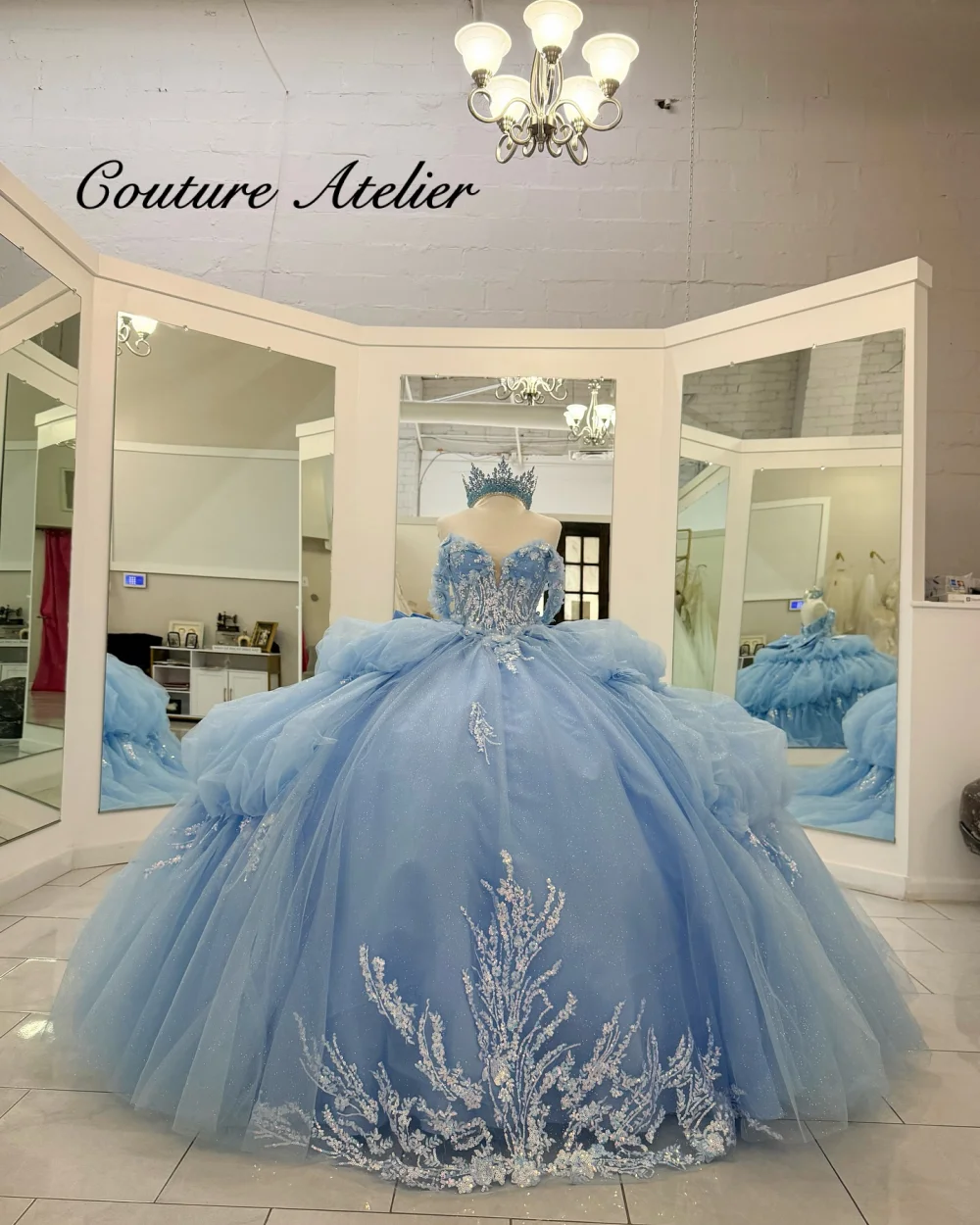 

Sky Blue Lace Appliques Quinceanera Dresses Ball Gown Birthday Gowns Off The Shoulder Corset Sweet 16 Dresses Customized