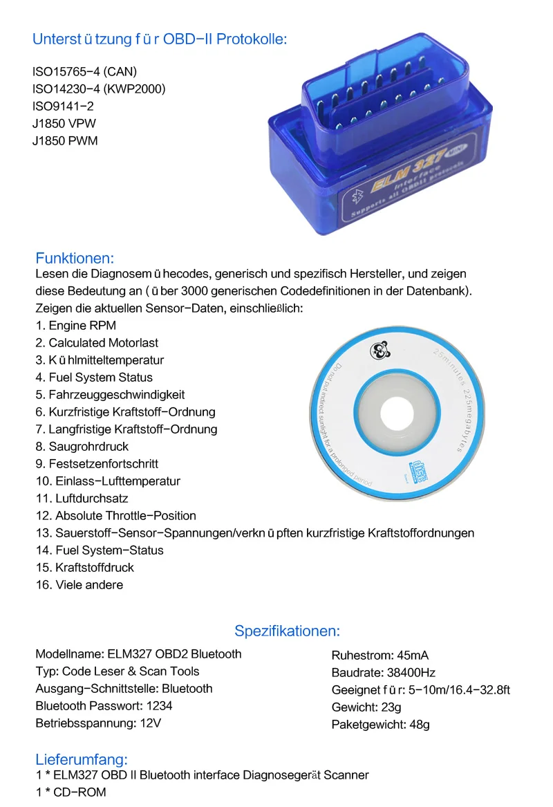 1 Uds ELM 327 V2.1 herramienta de diagnóstico de vehículo Bluetooth OBD2 OBD-II ELM327 escáner de interfaz de coche funciona en Android