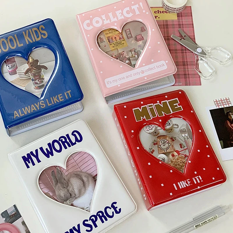 64pcs Pocket Mini Album Cartoon Photo Paper Clip Hollow Heart 3-inch Mini Album Insert Storage Business Card Album