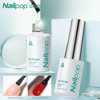 Nailpop 10 مللي قاعدة مطاطية معطف فوقي من الجل نقع قبالة الأشعة فوق البنفسجية LED هلام البولندية مسمار الفن تصميم واضح طويل الأمد ورنيش مسمار وظيفة هلام