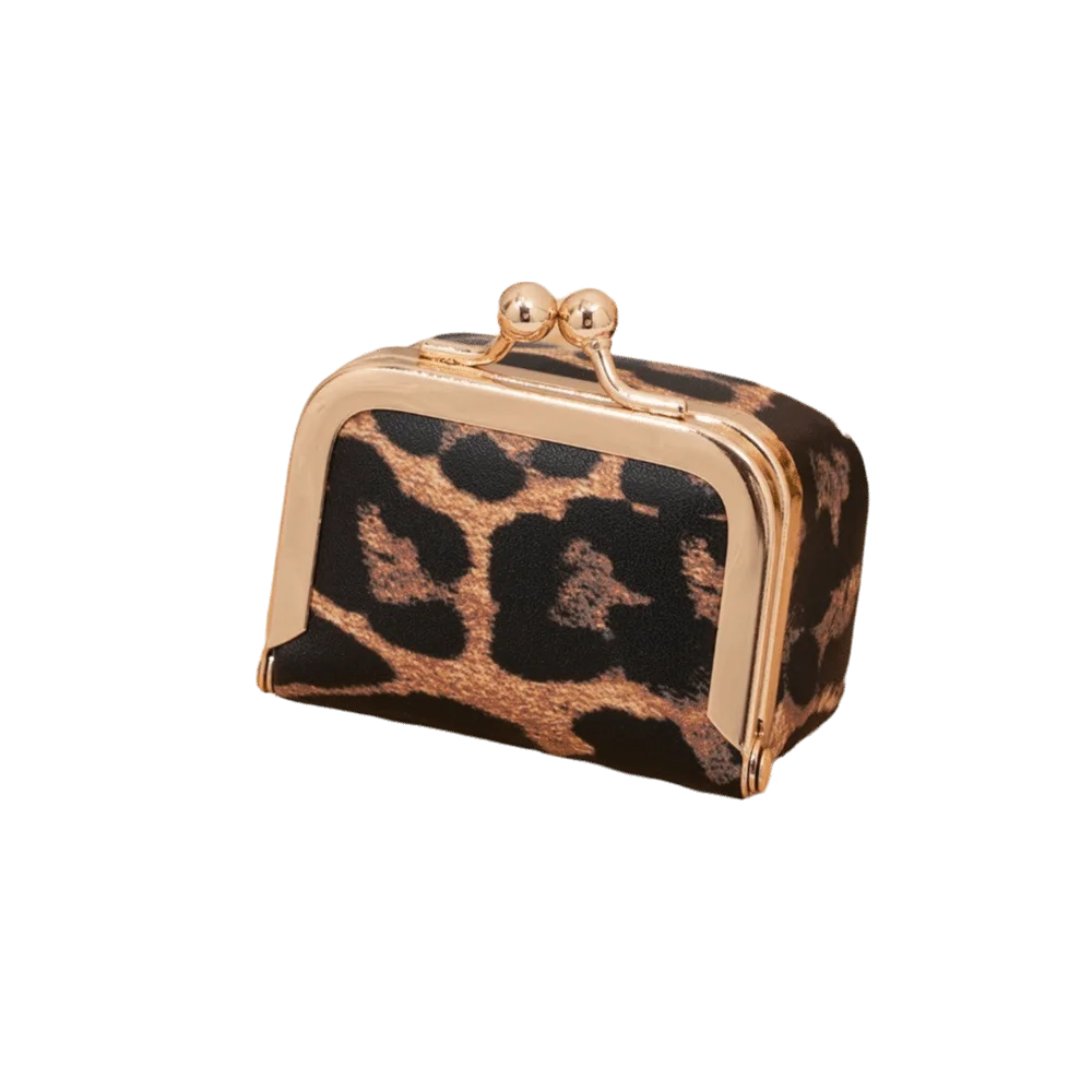 Kiss Lock Closure Jewelry Box PU Leather Mini Travel Storage Pouch Floral Print Leopard Print Portable Jewelry Case Girl Women