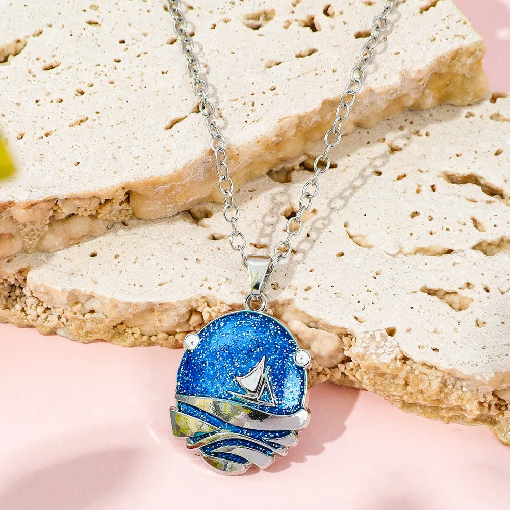 Fashion Exquisite Necklace Blue Starry Sky Sailing Boat Enamel Pendant Jewelry Accessory for Friend Graduation Or Birthday Gift