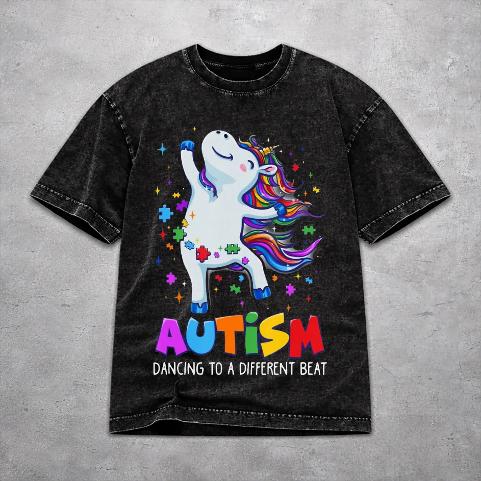 Dabbing Puzzle Autism Awareness Washed T Shirt Vintage Harajuku for Men Women  Loose T-Shirts Tee 100% Cotton