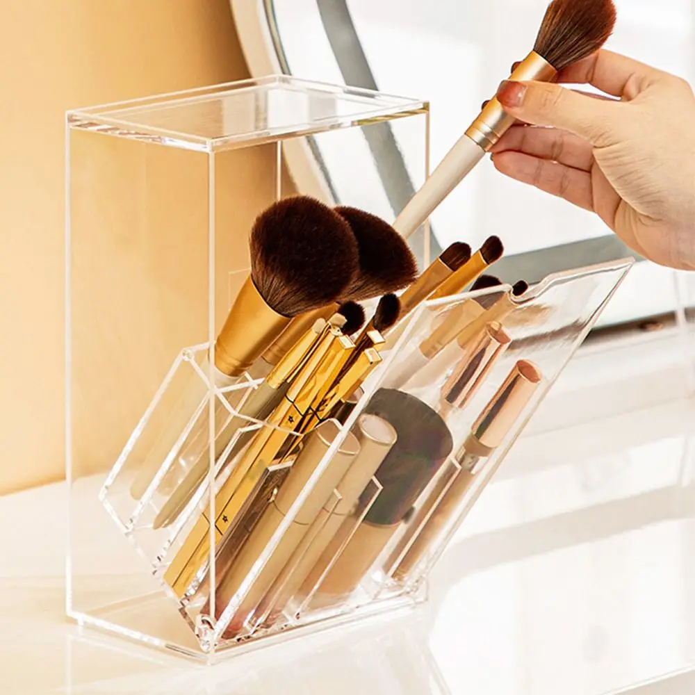 

Transparent Makeup Display Rack with Lid Portable Makeup Brushes Holder Large Capacity Dust Proof Cosmetic Brush Storage Box