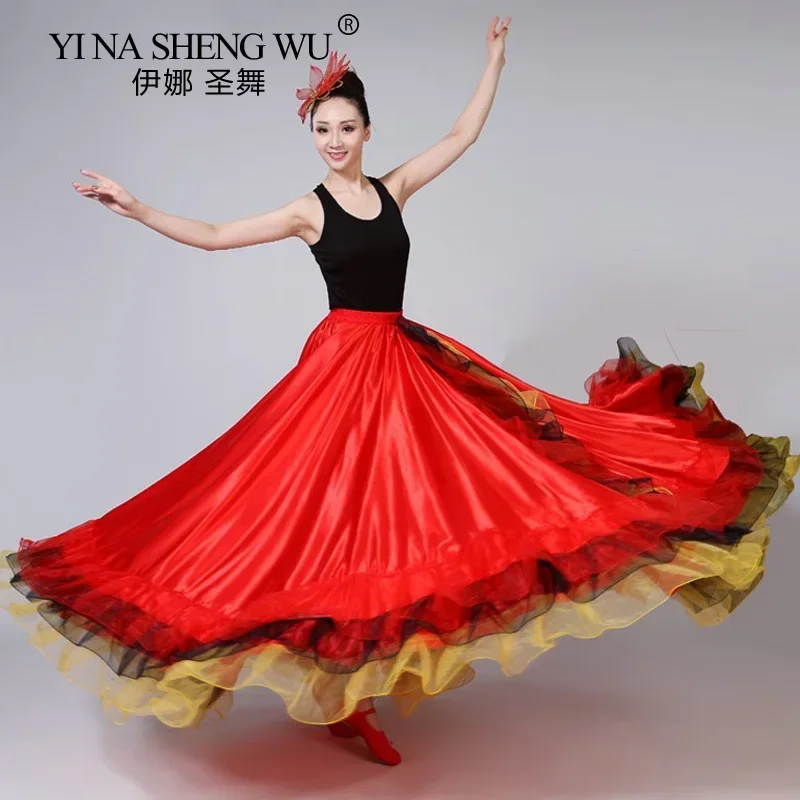 Costumi di danza del ventre per donne adulte Lady Gonna di danza toreagli spagnola Danza di apertura Gonna rossa grande altalena Performance Gypsy Wear