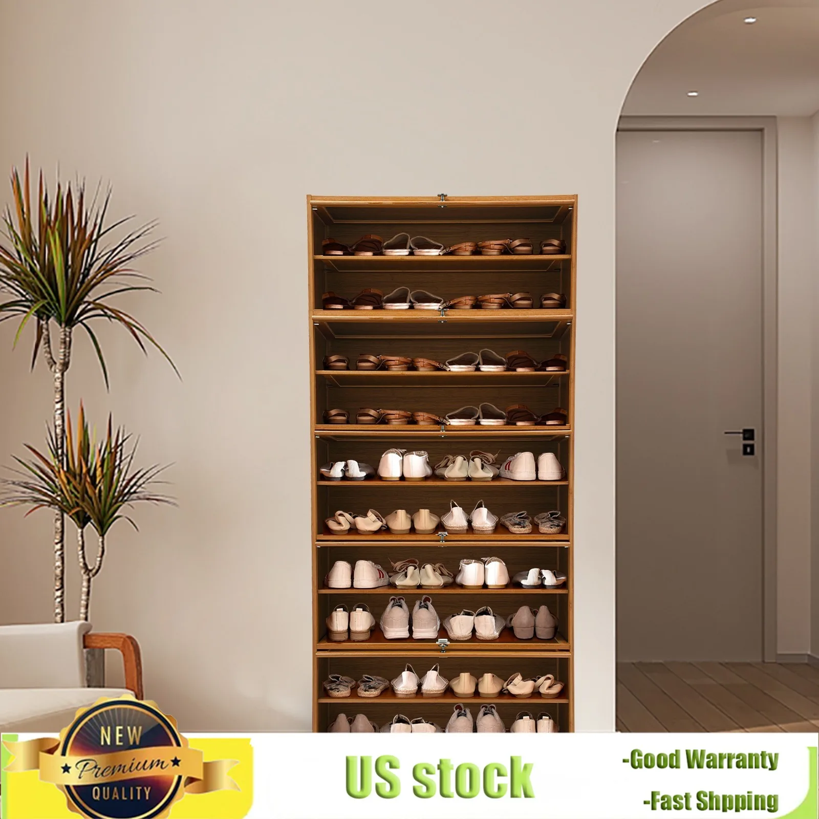 

Bymaocar 11-Layer Bamboo Shoe Cabine, Dust-Proof Storage Rack for Living Room & Hallway, Display Organizer With Transparent Door