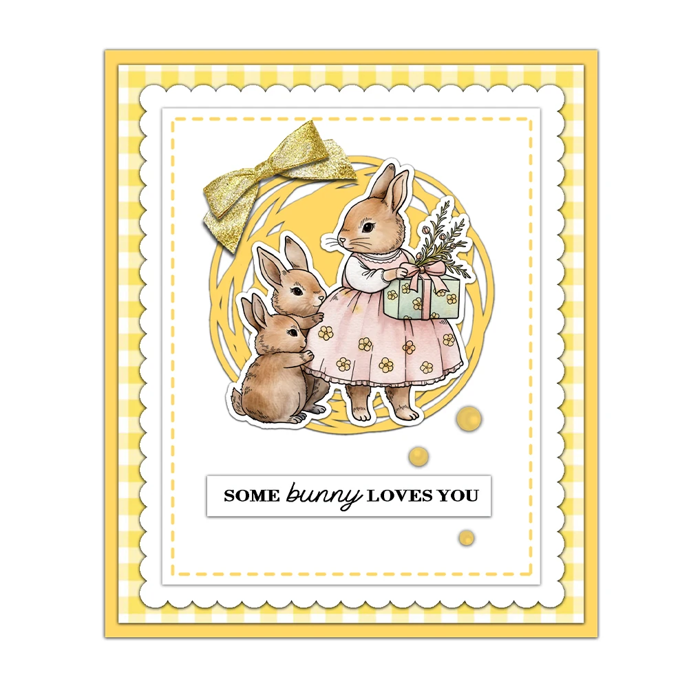 Mangocraft Cute Easter Rabbits Bunny Family Clear Stamps Spring Flowers DIY Scrapbooking Supplies Silicone Stamp For Card Decor
