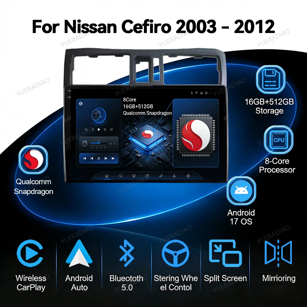Android 17 Car Radio For Nissan Cefiro A33 2003 - 2012 Qualcomm Head Unit 4G WIFI QLED GPS NAVI Multimedia Video Player 2DIN BT
