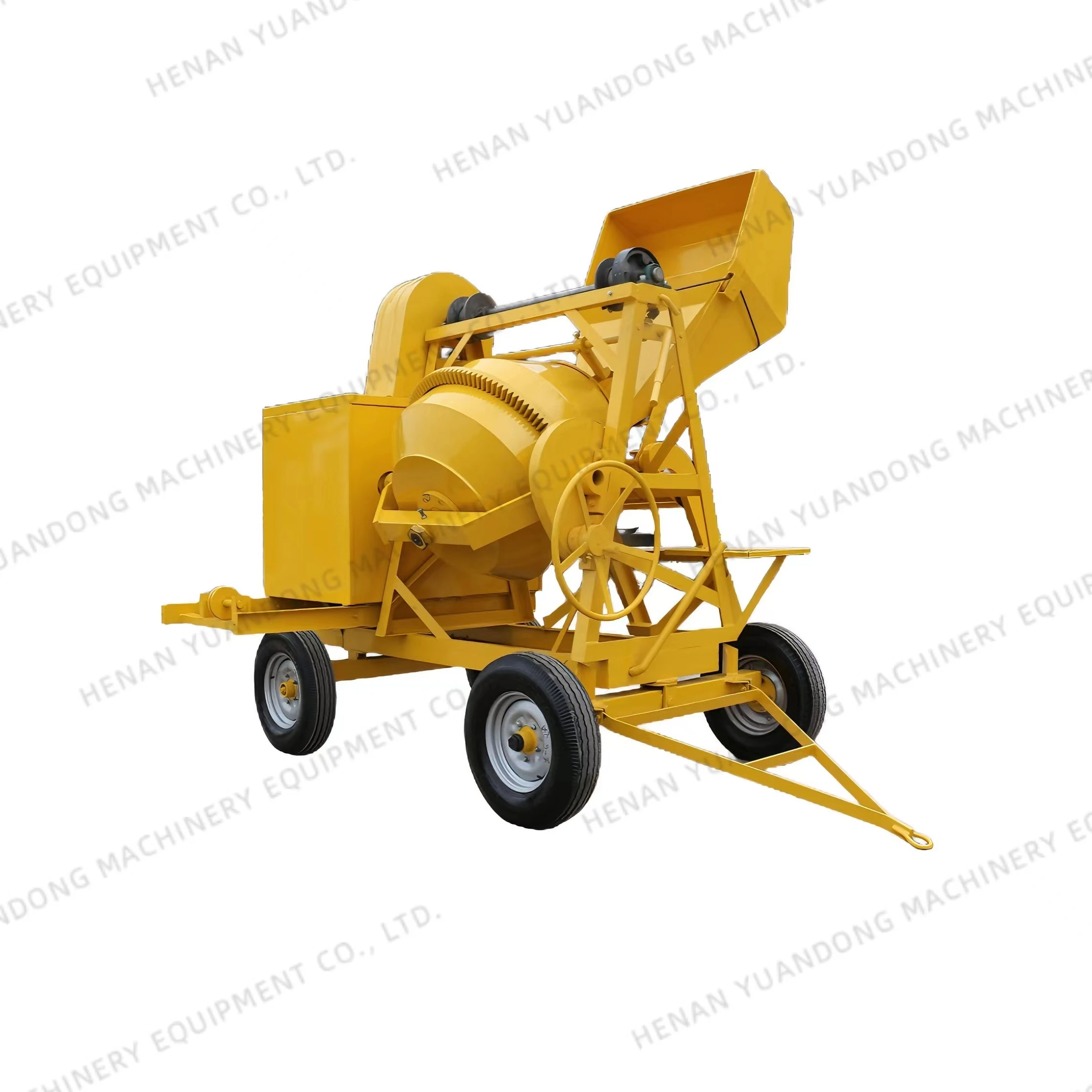 

350-750L Self-loading Diesel Engine Trailer Type Concrete Mixer Drum With Four Wheels on Sale