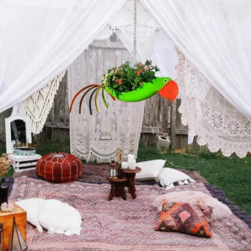 PORK-Metal Flower Pot Exquisite Shape Colorful Flower Pot Hanging Planter Garden Decorative Flower Pots