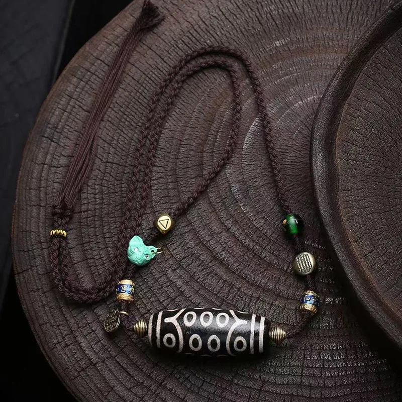 Natural Agate Lotus Master Dharma Dzi Pendant Sweater Chain twenty-one pendants Nan Hong Liuli Braided Rope Necklace