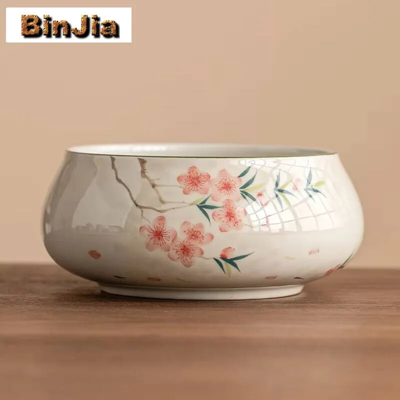 850Ml Hand Drawn Peach Blossom Jianshui Boutique Washing Cup Bowl Writing-Brush Washer Tea Residue Bucket Cha Supplies Ornaments