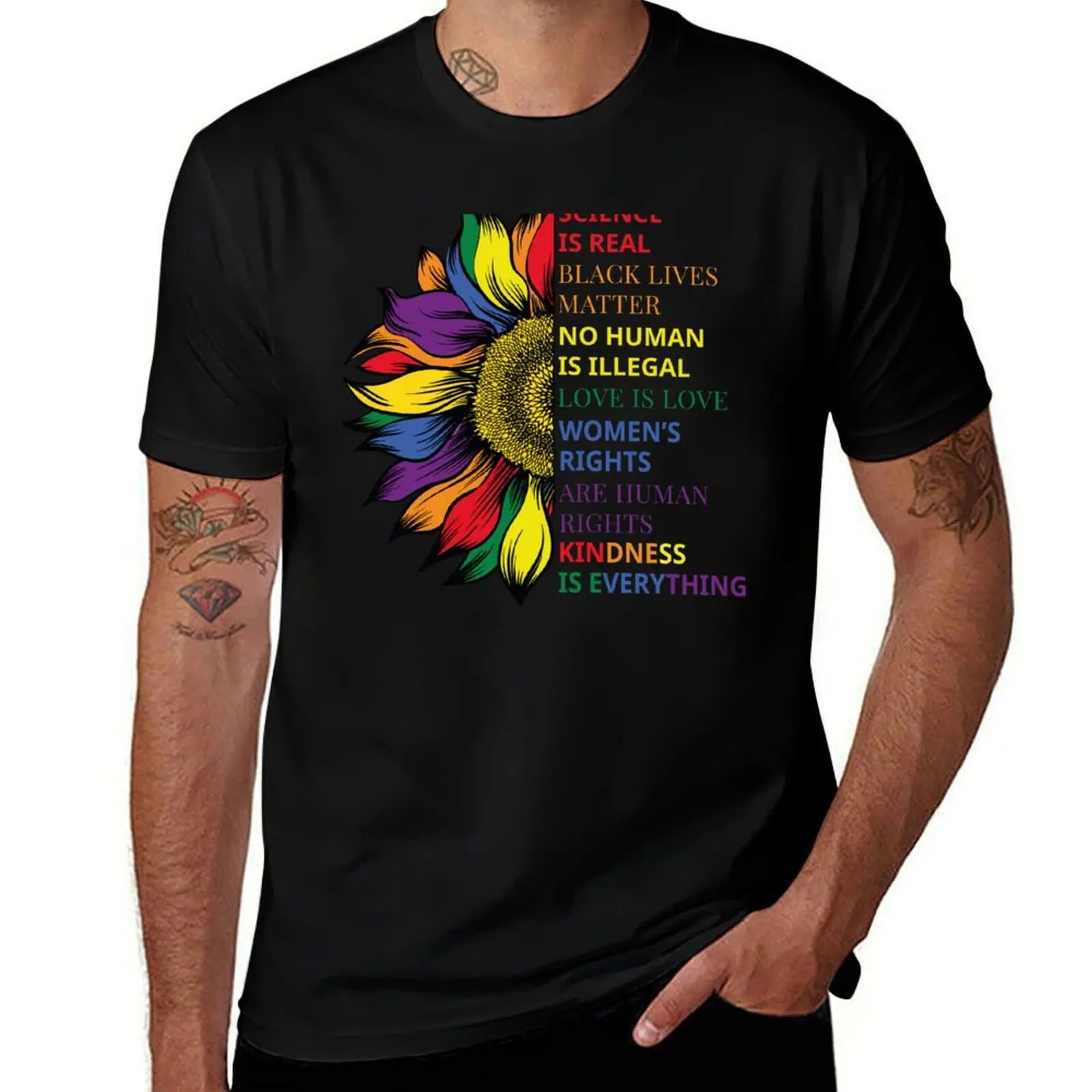 Rainbow Sunflower Love Is Love LGBT Gay Lesbian Pride T-Shirt Dry Fit Athletic Short Sleeve Shirt