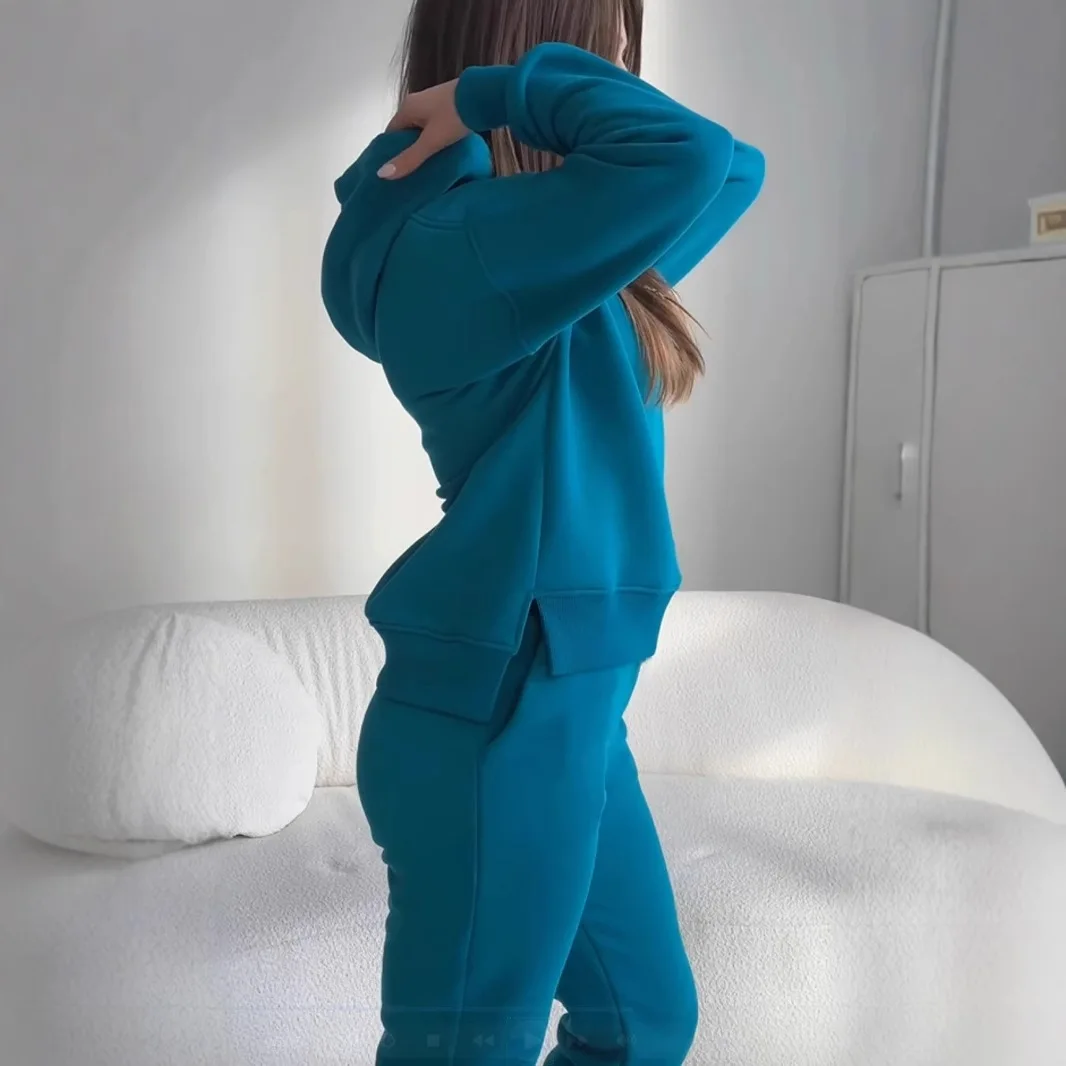 Europe, America Autumn And Winter Sports And Leisure Sweater Sweatpants New Solid Color Suit Women's Clothing